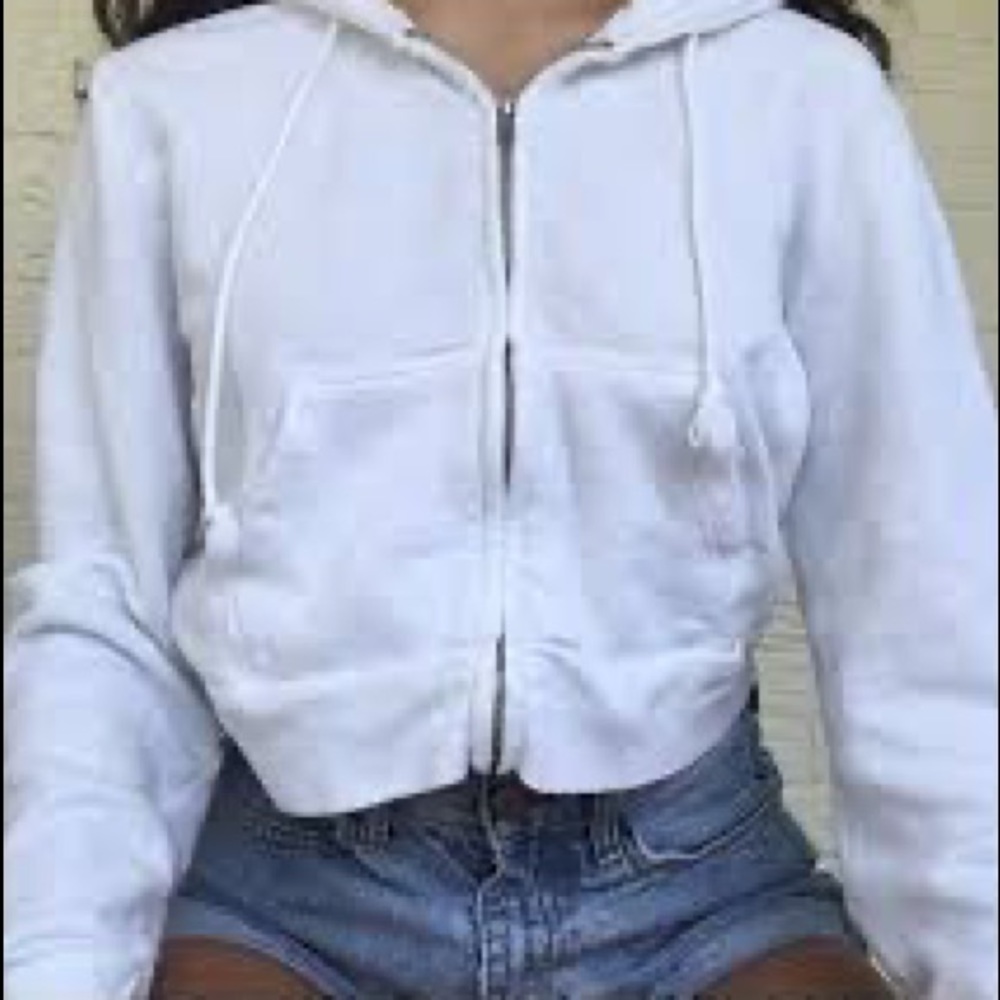 Brandy Melville John Galt cropped hoodie w zipper White One size ( s) super soft